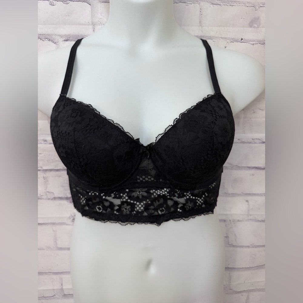Adored By Adore Me Bra 38D Payal Longline Underwire Black Lace Sexy‎ Lingerie